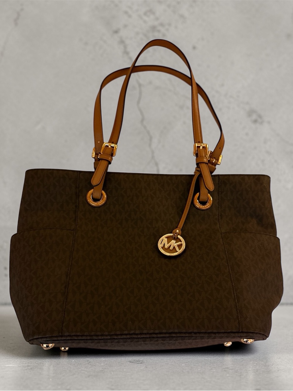 Michael Kors Brown Signature Tote with Tan Straps
